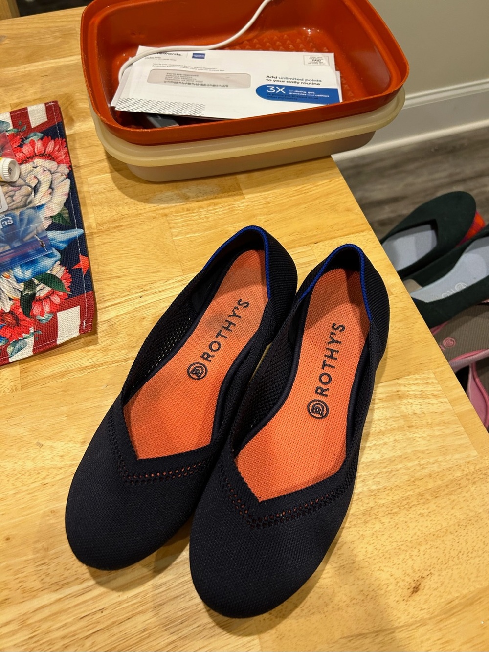 Rothy's Navy Knit Ballet Flats with Orange Insole